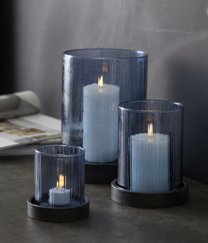 Hurricane w. LED candle 24 cm Blue